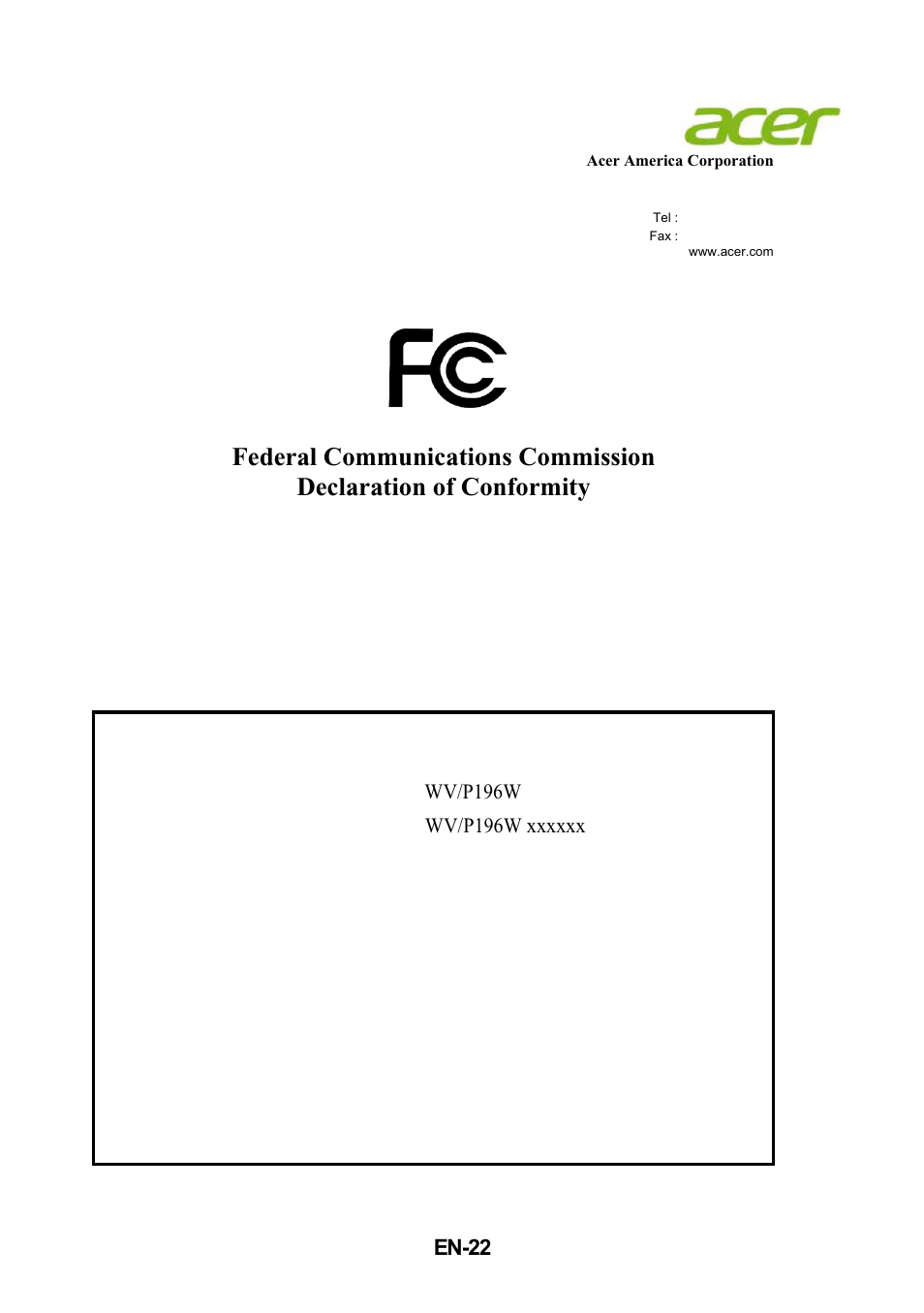 Acer P196WV User Manual | Page 23 / 23