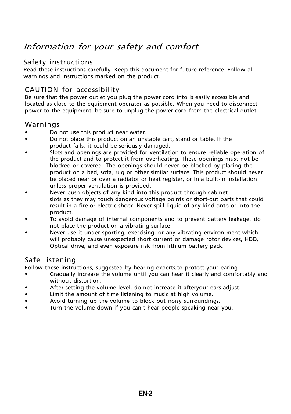 Information for your safety and, Comfort | Acer P196WV User Manual | Page 3 / 23