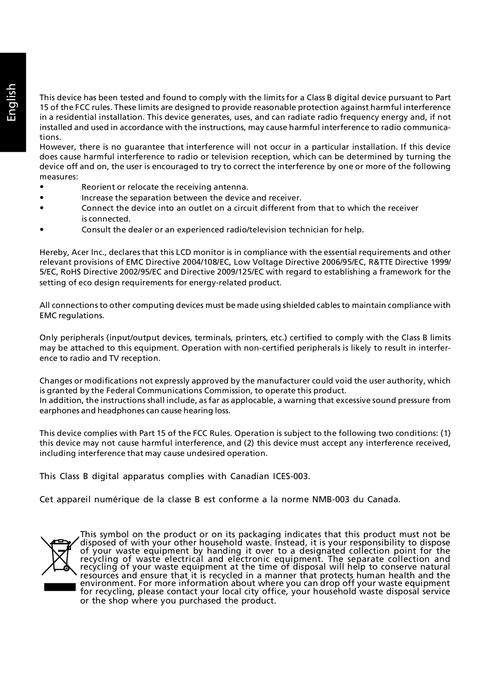 En g lish, Regulations and safety notices | Acer DW271HL User Manual | Page 2 / 2