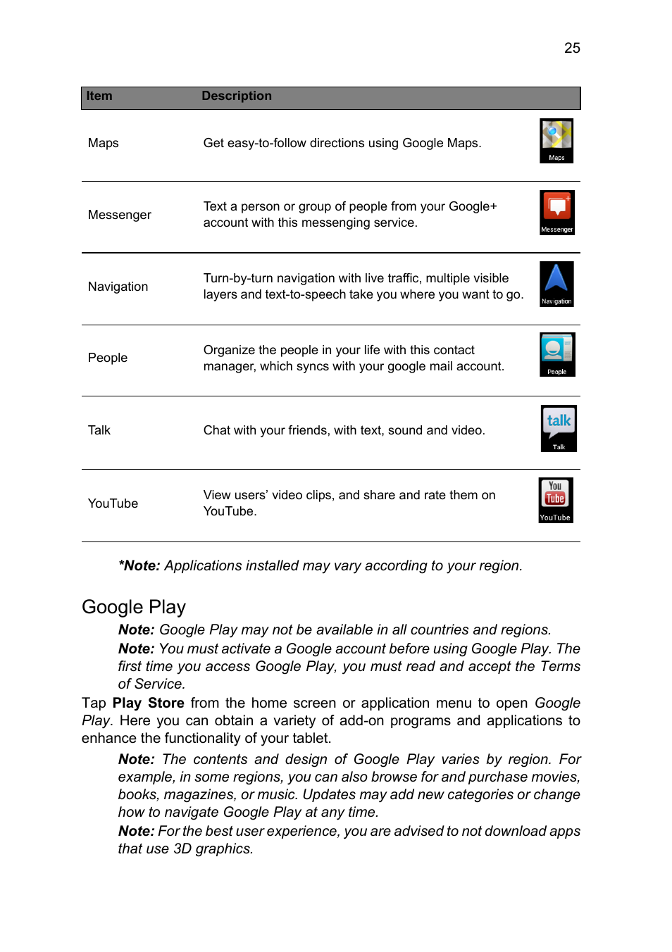 Google play | Acer B1-711 User Manual | Page 25 / 51