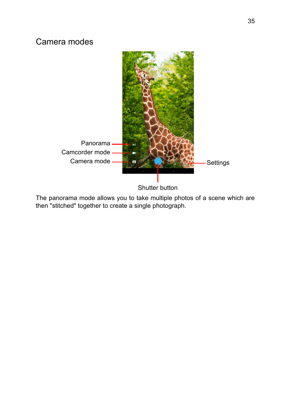 Camera modes | Acer B1-711 User Manual | Page 35 / 51