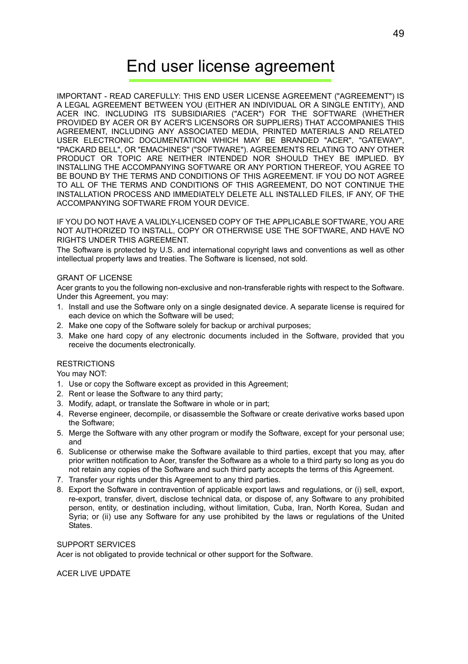 End user license agreement | Acer B1-711 User Manual | Page 49 / 51