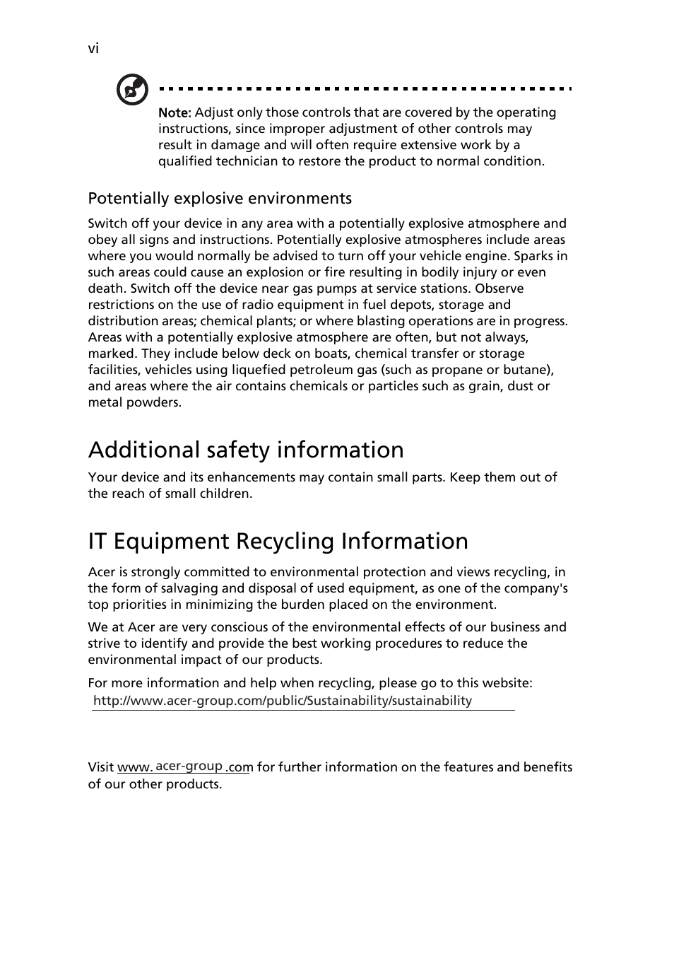 Additional safety information, It equipment recycling information | Acer P229HQL User Manual | Page 6 / 27