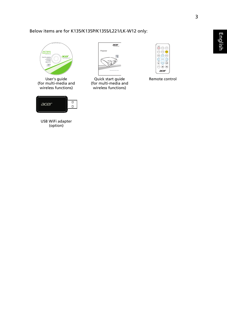 Eng lis h | Acer K132 User Manual | Page 13 / 49