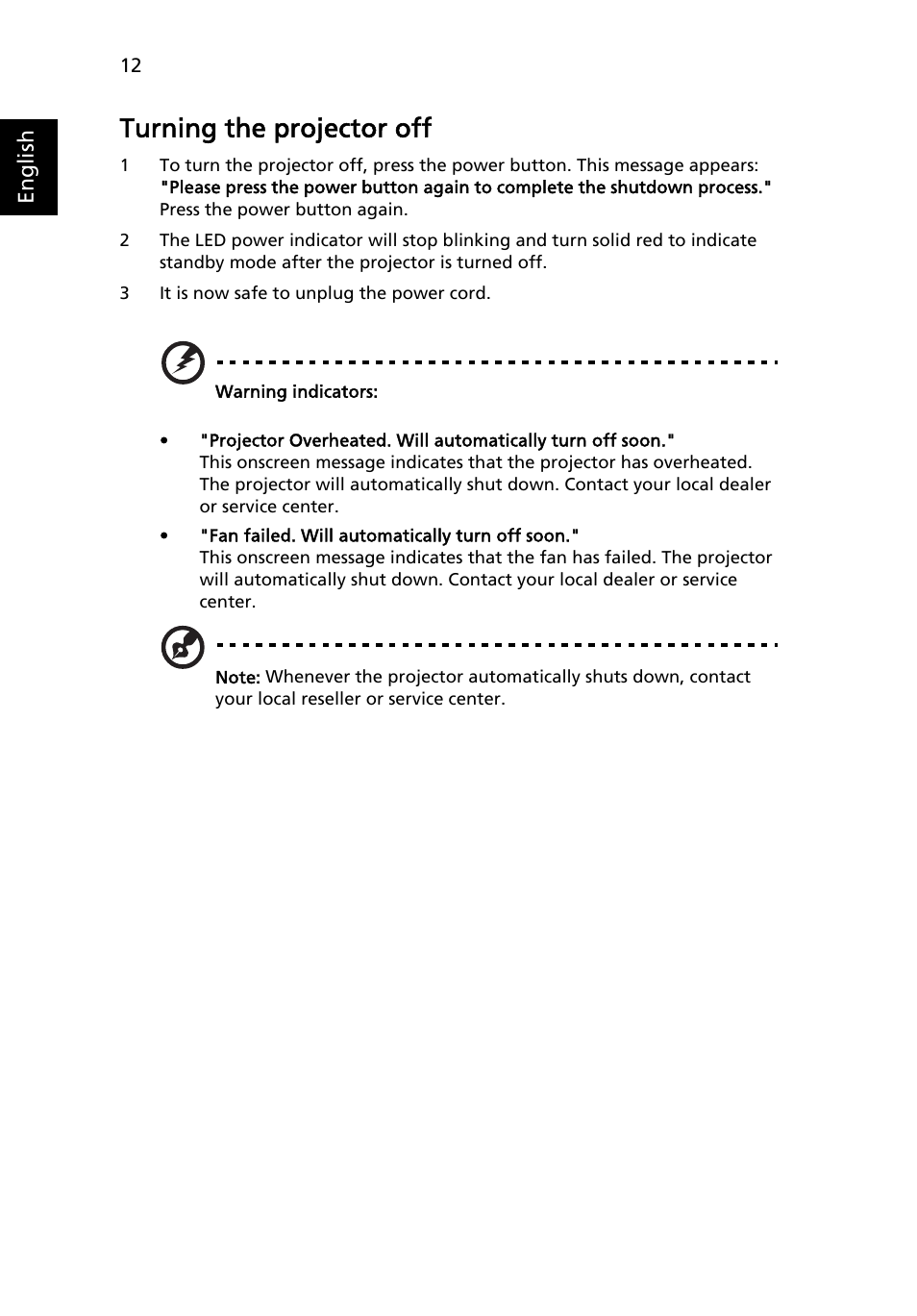 Turning the projector off | Acer K132 User Manual | Page 22 / 49