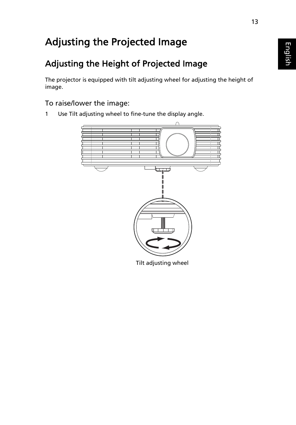 Adjusting the projected image, Adjusting the height of projected image | Acer K132 User Manual | Page 23 / 49
