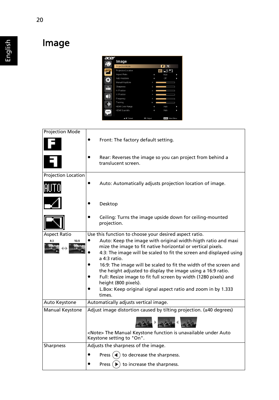 Image, English | Acer K132 User Manual | Page 30 / 49