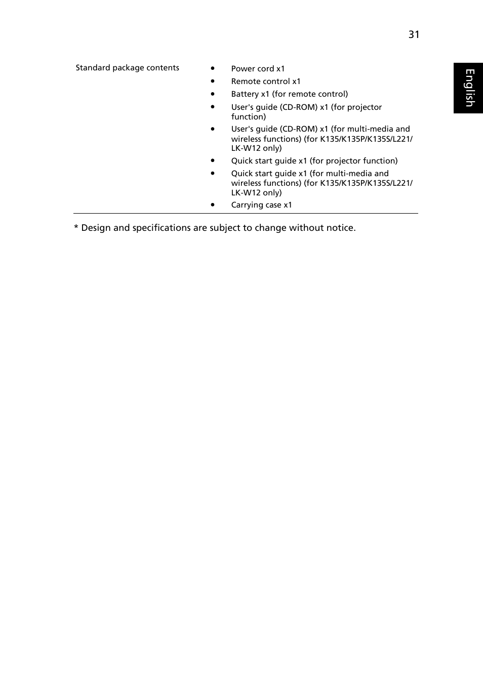 Eng lis h | Acer K132 User Manual | Page 41 / 49