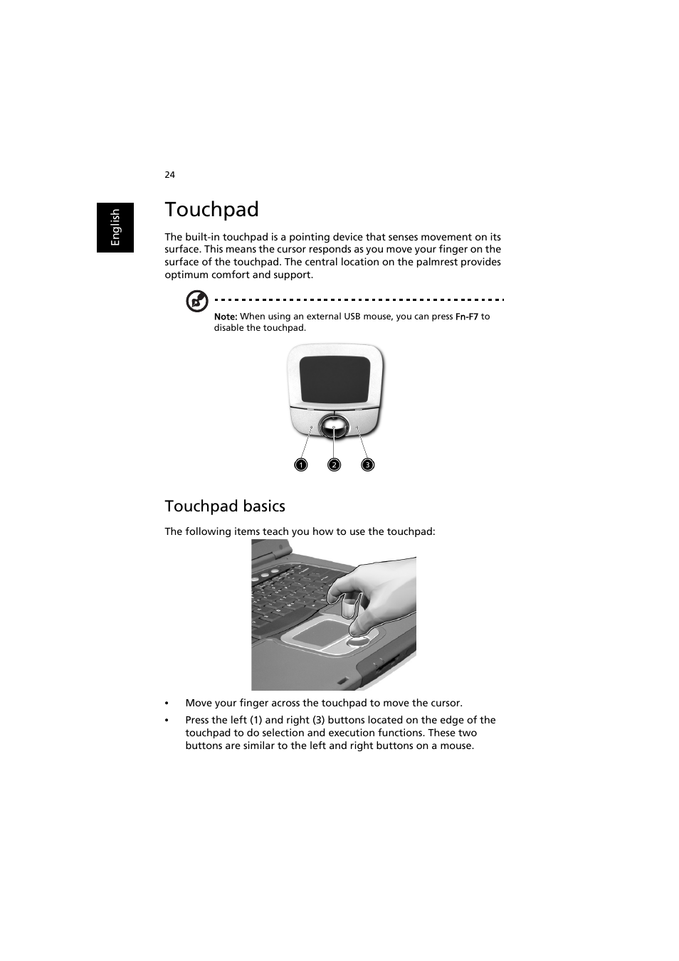 Touchpad, Touchpad basics | Acer TravelMate 8000 User Manual | Page 32 / 99