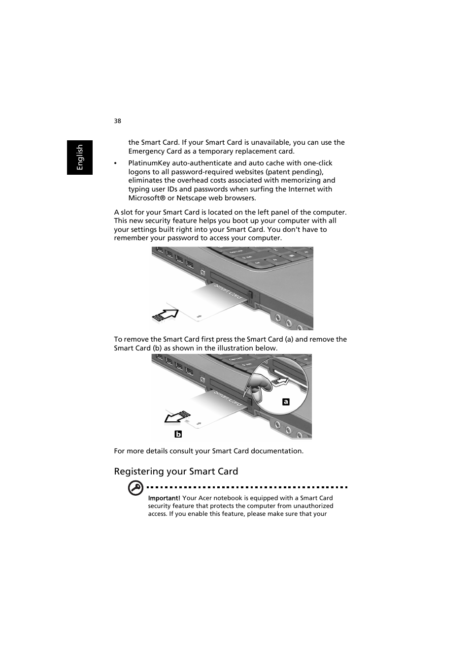 Registering your smart card | Acer TravelMate 8000 User Manual | Page 46 / 99