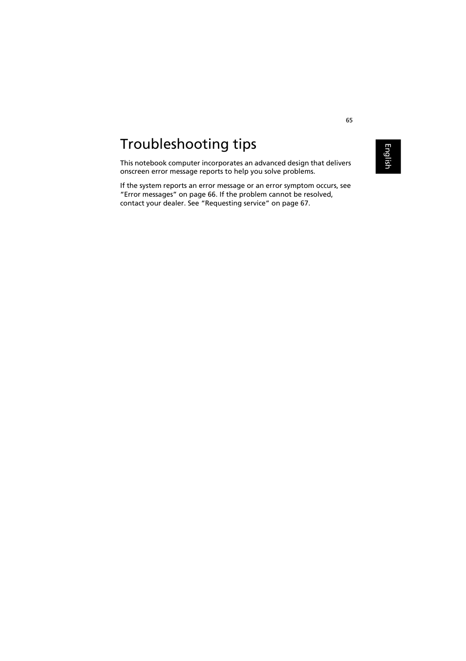 Troubleshooting tips | Acer TravelMate 8000 User Manual | Page 73 / 99