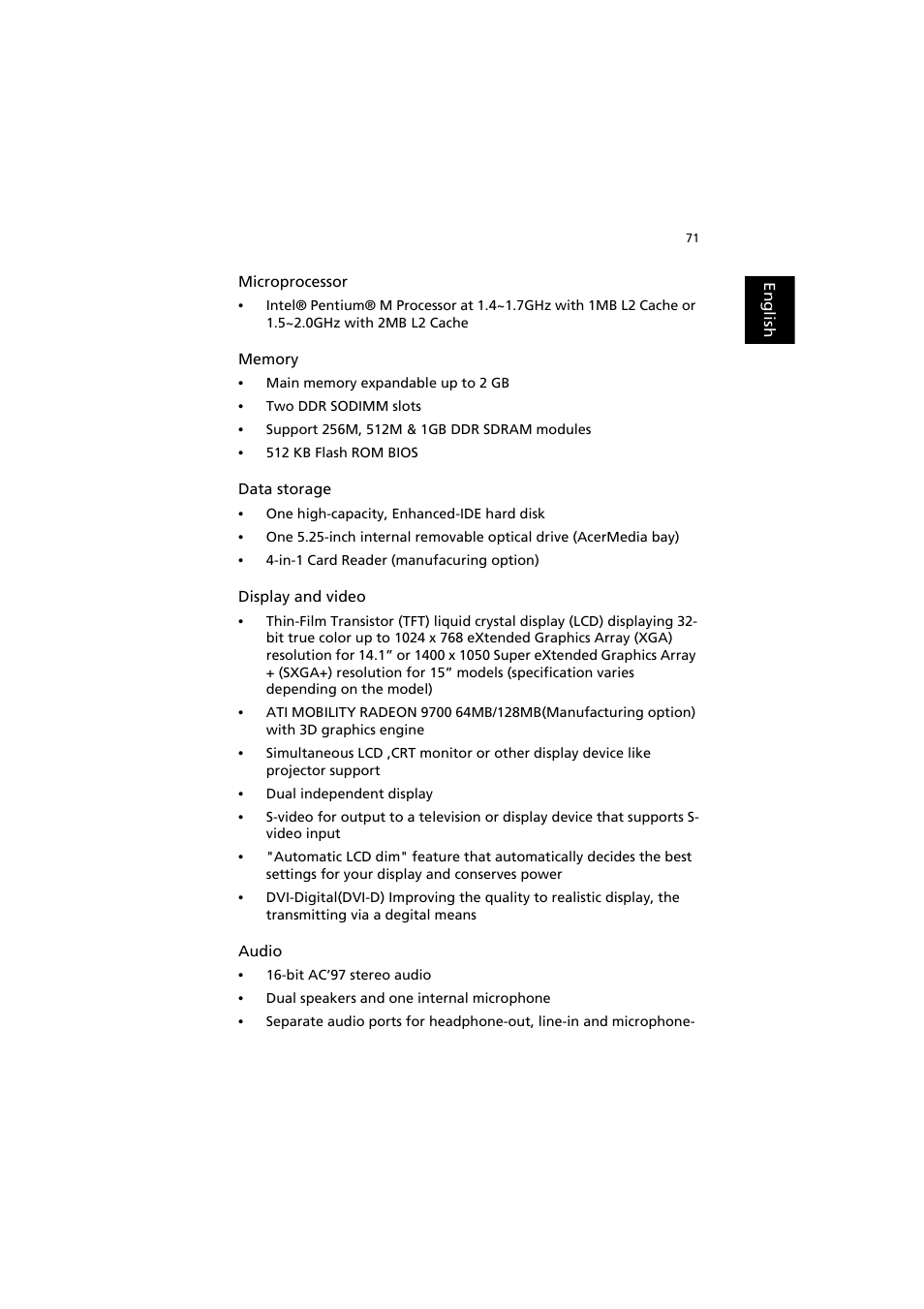 Acer TravelMate 8000 User Manual | Page 79 / 99