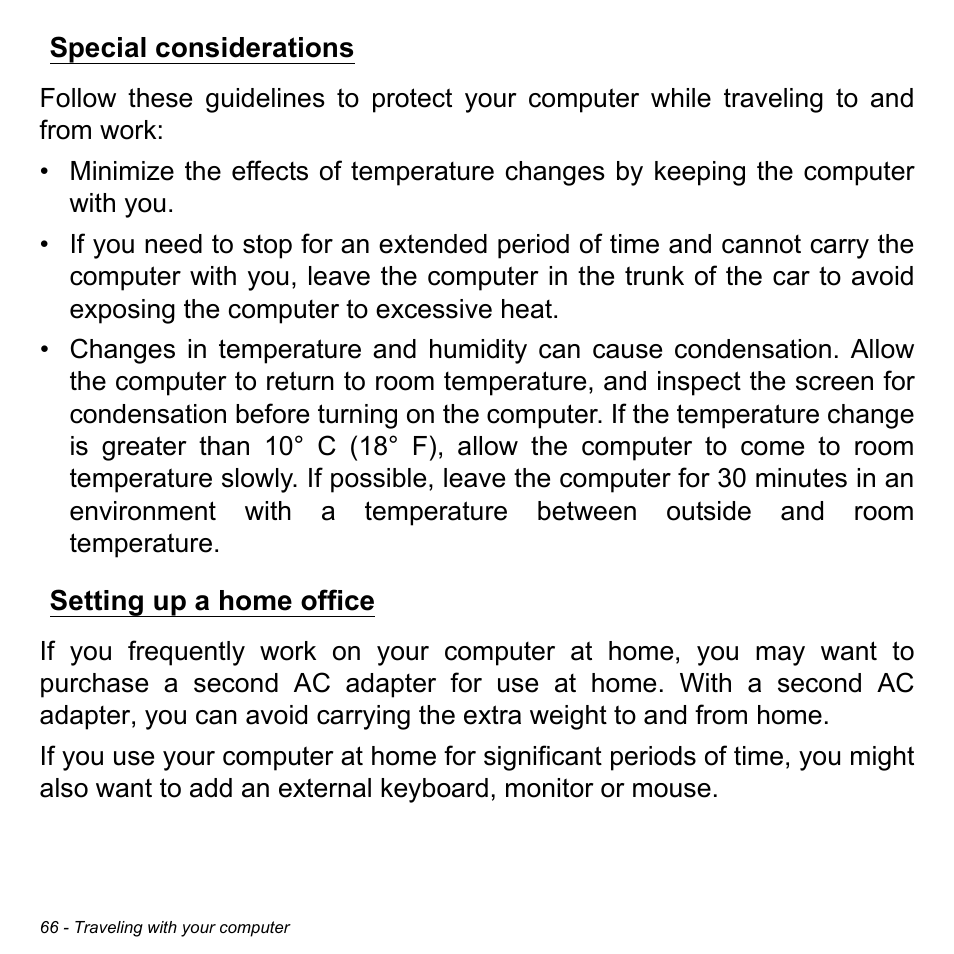 Special considerations, Setting up a home office, Special considerations setting up a home office | Acer Aspire V5-132 User Manual | Page 66 / 103
