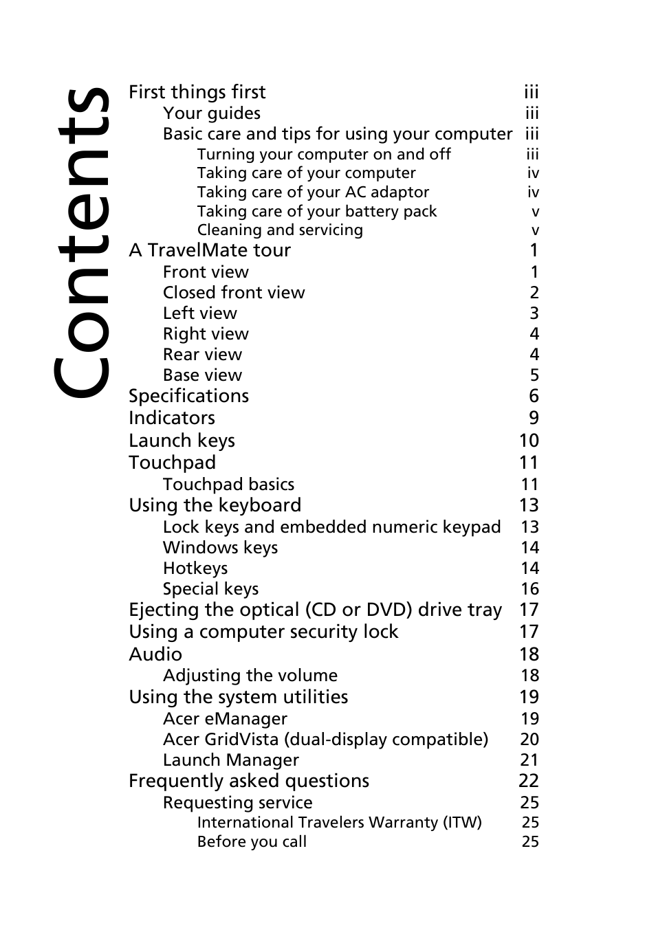 Acer TravelMate 4400 User Manual | Page 6 / 67