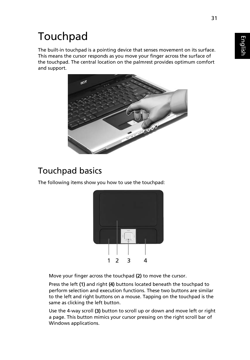 Touchpad, Touchpad basics | Acer Aspire 3690 User Manual | Page 49 / 123