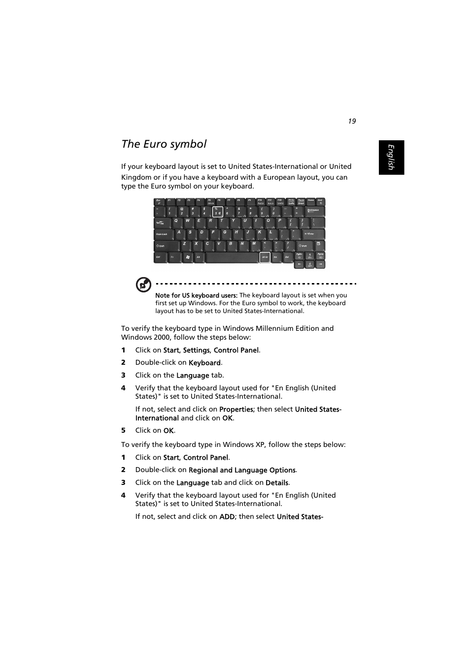 The euro symbol | Acer Extensa 2900D User Manual | Page 29 / 98