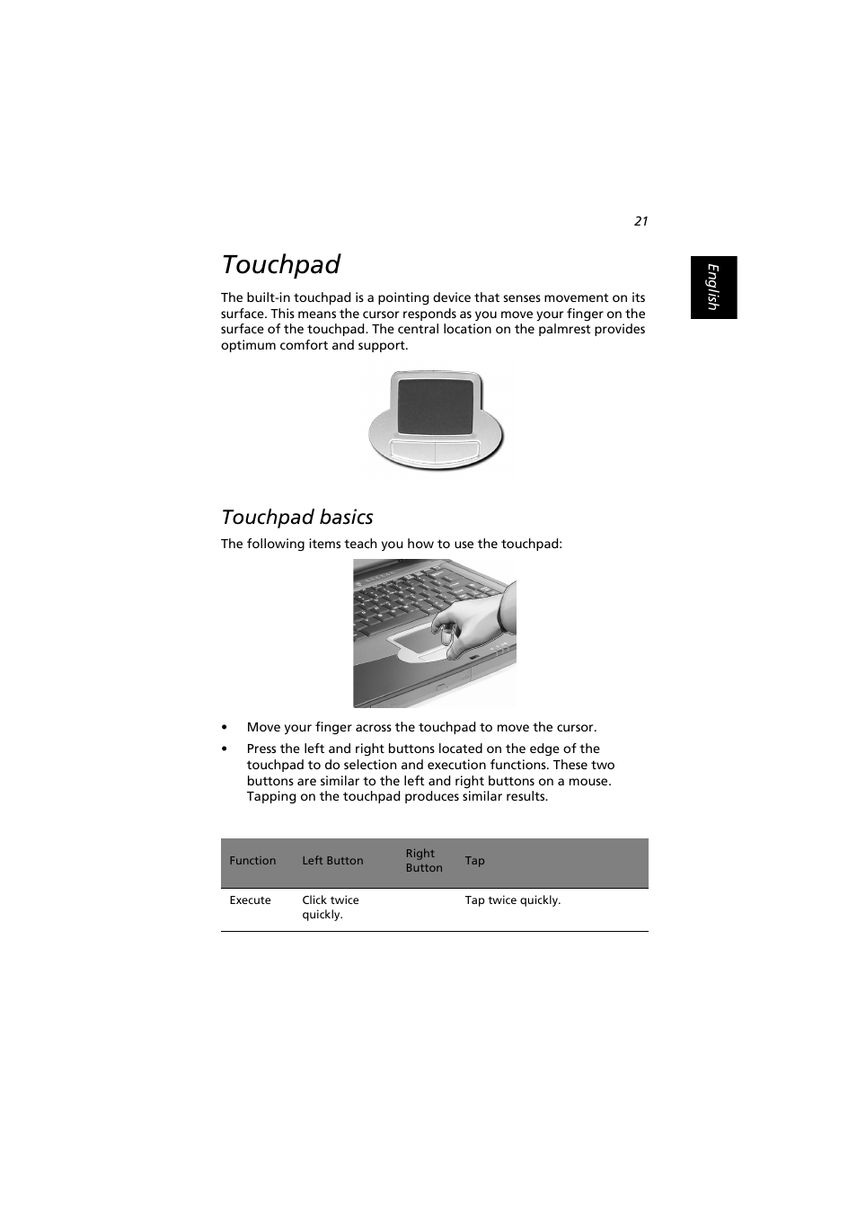 Touchpad, Touchpad basics | Acer Extensa 2900D User Manual | Page 31 / 98