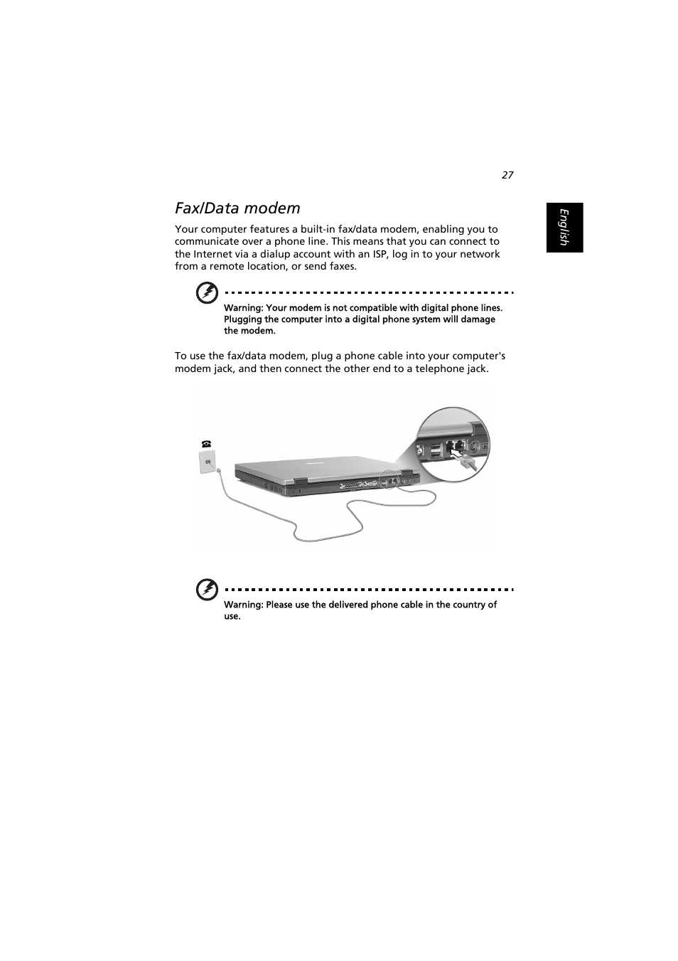Fax/data modem | Acer Extensa 2900D User Manual | Page 37 / 98