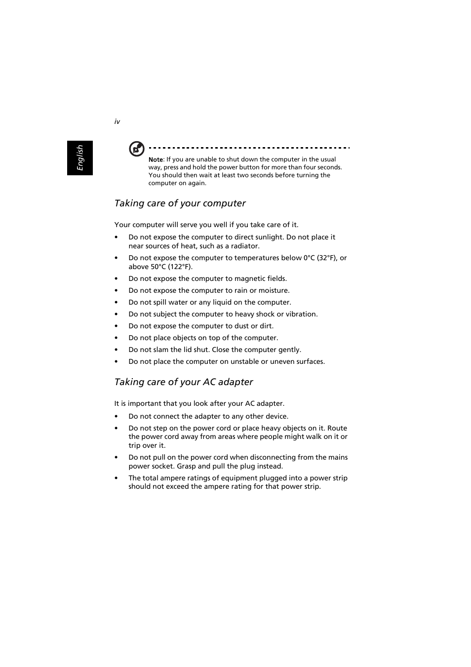 Taking care of your computer, Taking care of your ac adapter | Acer Extensa 2900D User Manual | Page 4 / 98