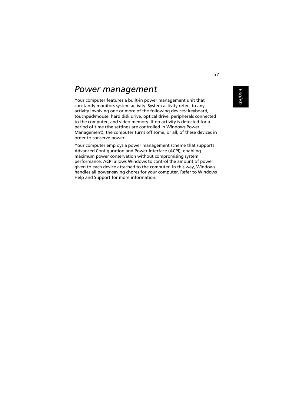 Power management | Acer Extensa 2900D User Manual | Page 47 / 98