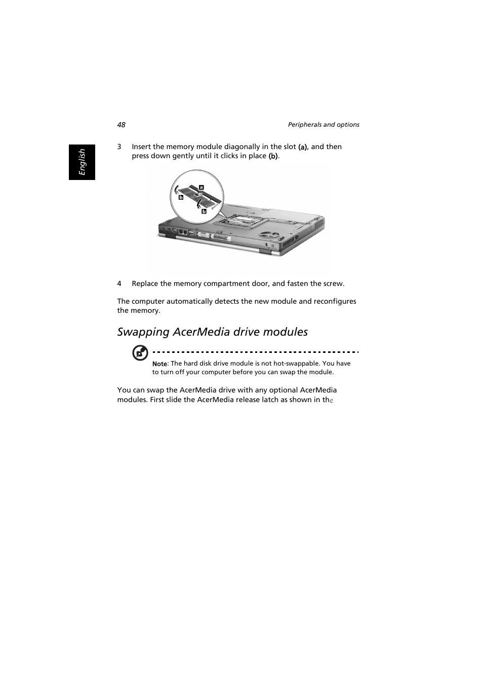 Swapping acermedia drive modules | Acer Extensa 2900D User Manual | Page 58 / 98