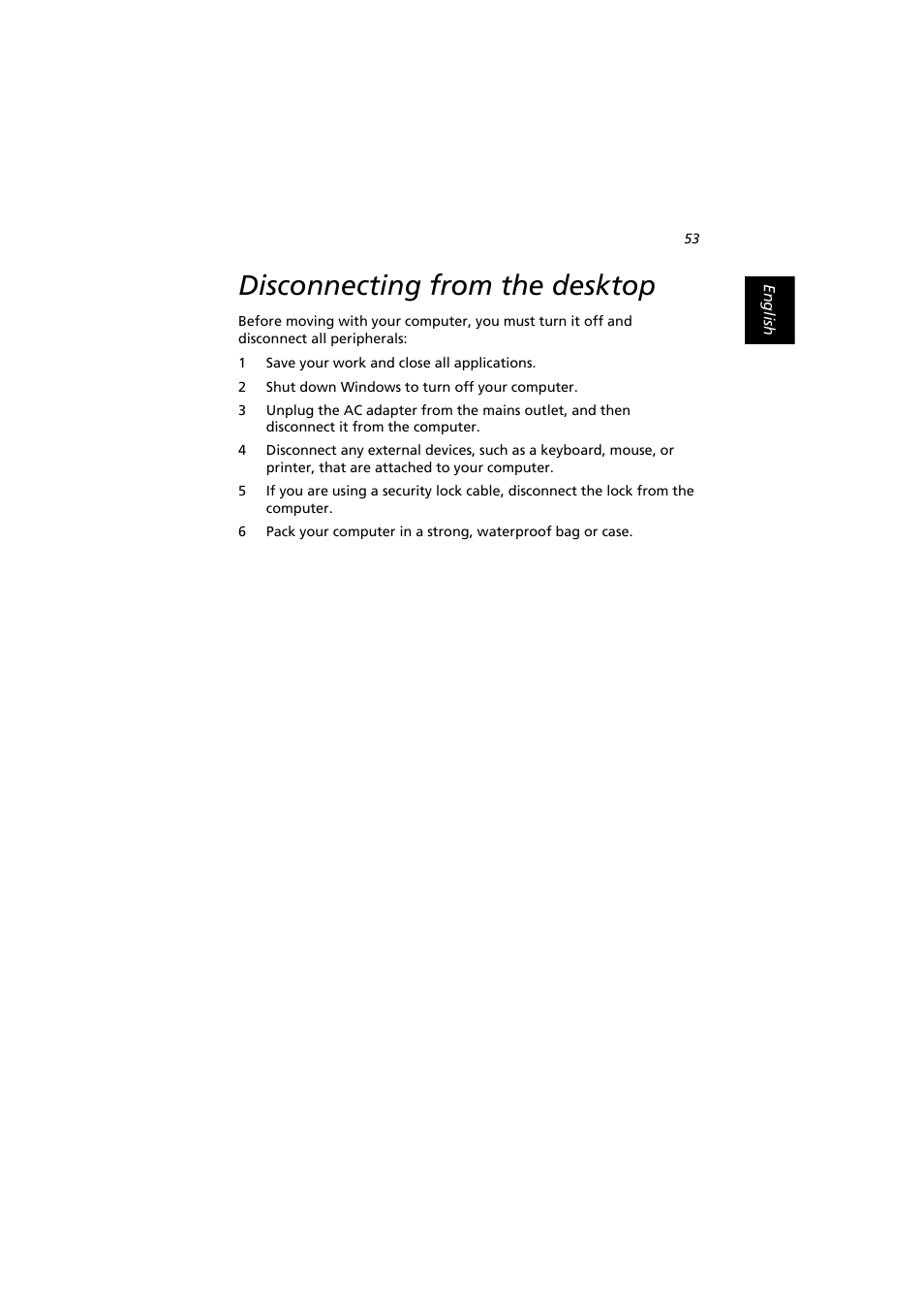 Disconnecting from the desktop | Acer Extensa 2900D User Manual | Page 63 / 98