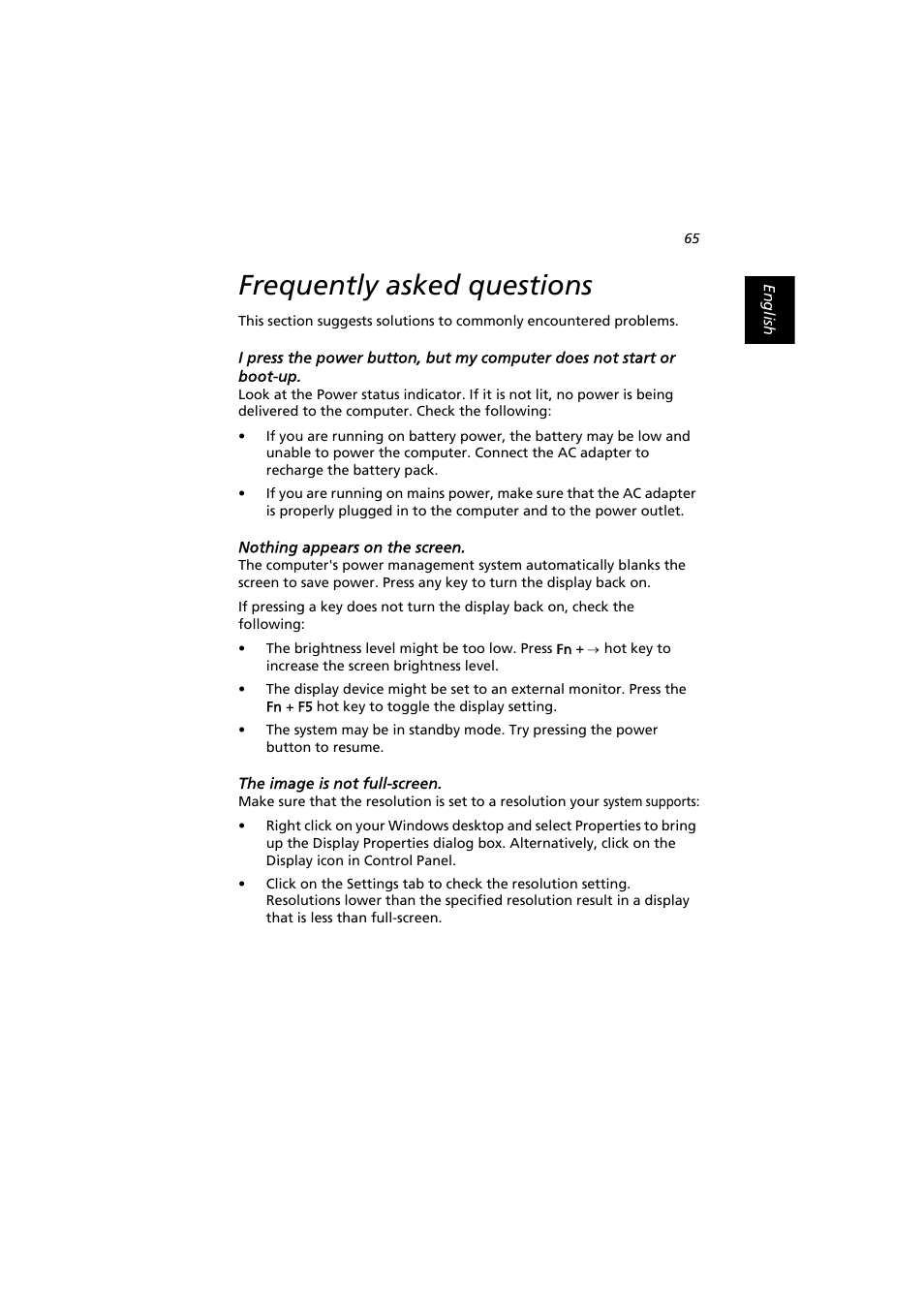 Frequently asked questions | Acer Extensa 2900D User Manual | Page 75 / 98