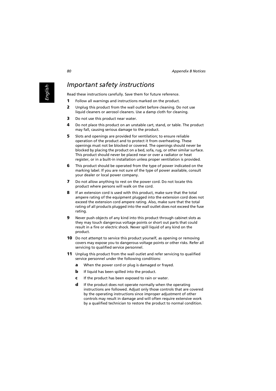 Important safety instructions | Acer Extensa 2900D User Manual | Page 90 / 98