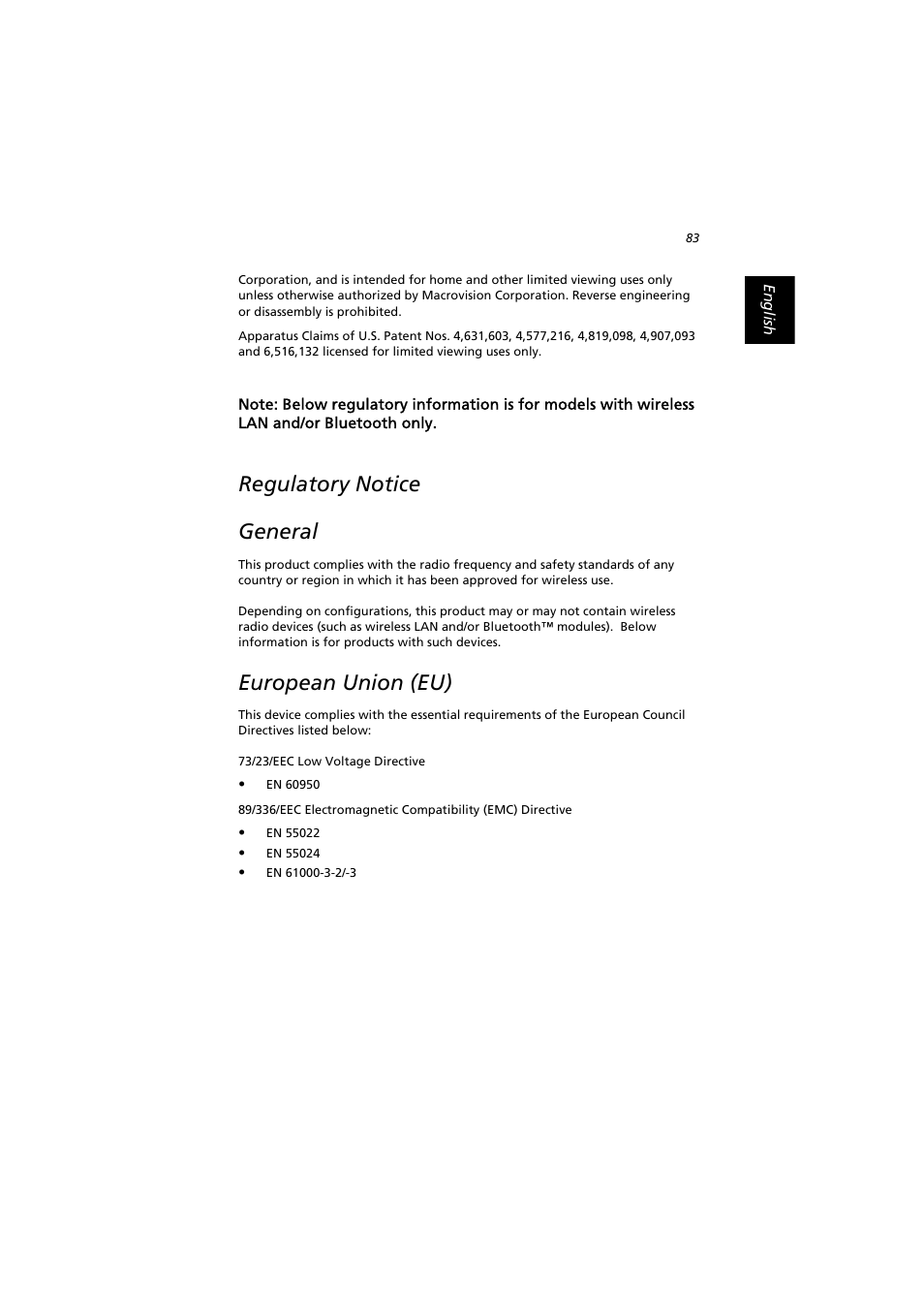 Regulatory notice general, European union (eu) | Acer Extensa 2900D User Manual | Page 93 / 98