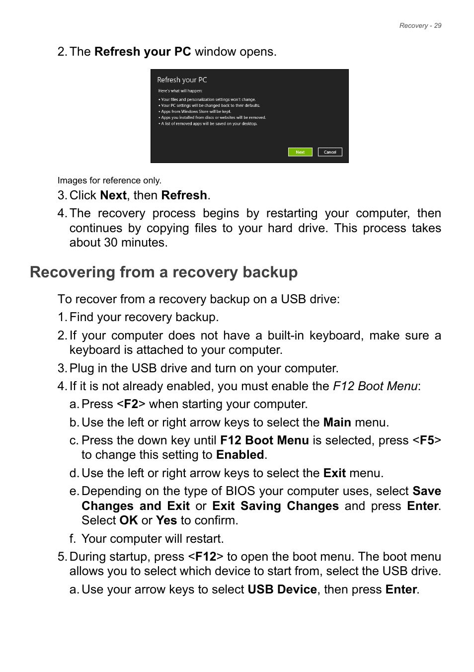 Recovering from a recovery backup | Acer Aspire V5-561G User Manual | Page 29 / 85