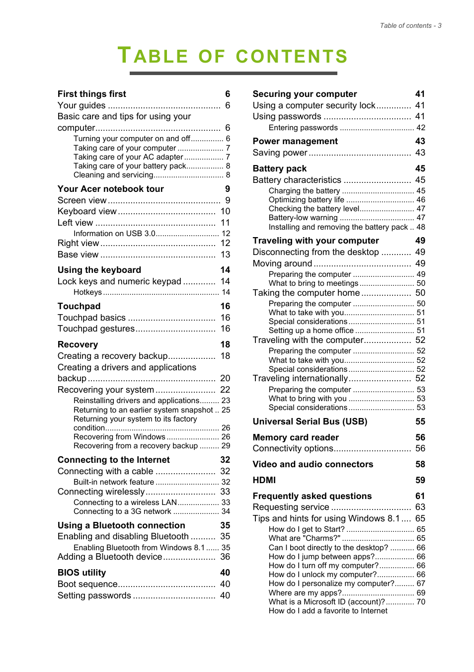 Acer Aspire V5-561G User Manual | Page 3 / 85