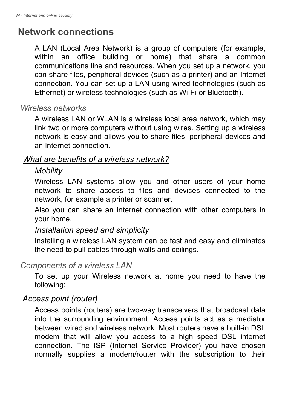 Network connections | Acer Aspire V5-561G User Manual | Page 76 / 85