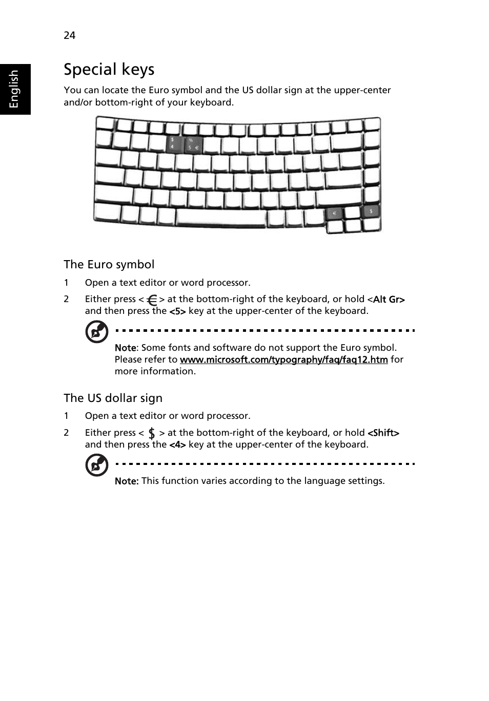 Special keys | Acer TravelMate 2420 User Manual | Page 34 / 74