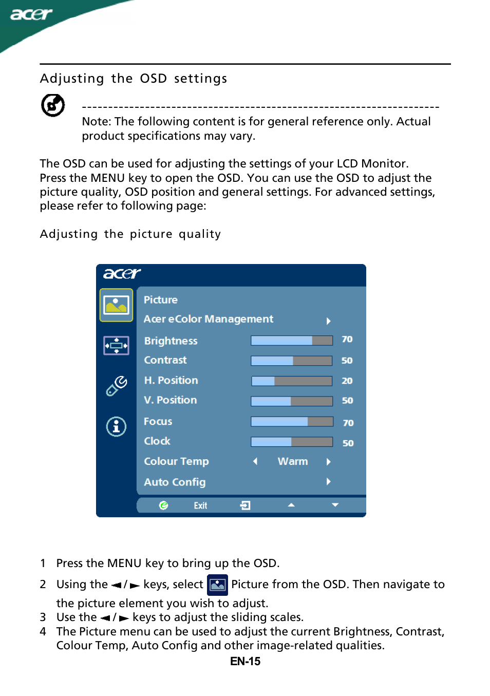 Acer G215HL User Manual | Page 16 / 23