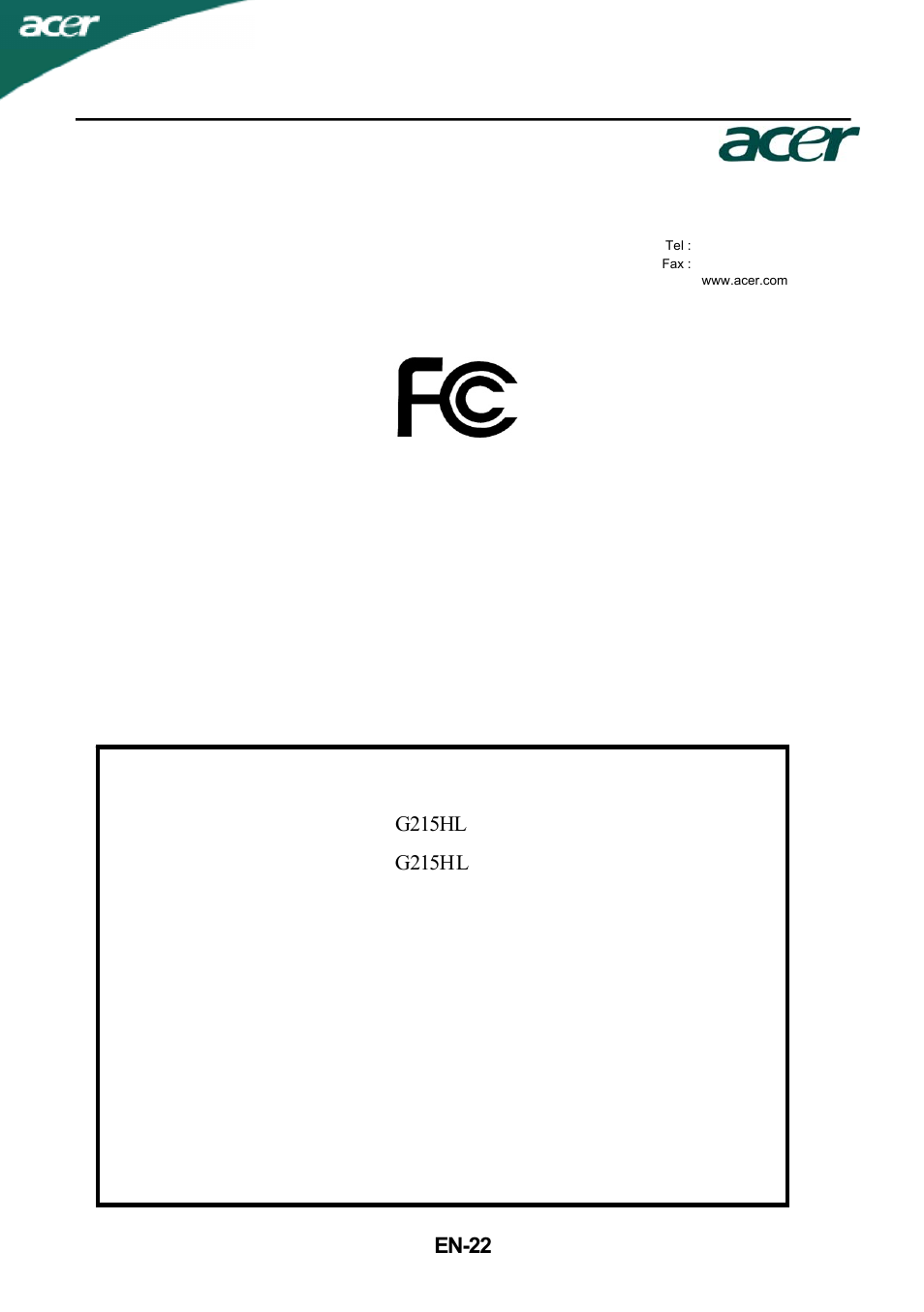 Acer G215HL User Manual | Page 23 / 23