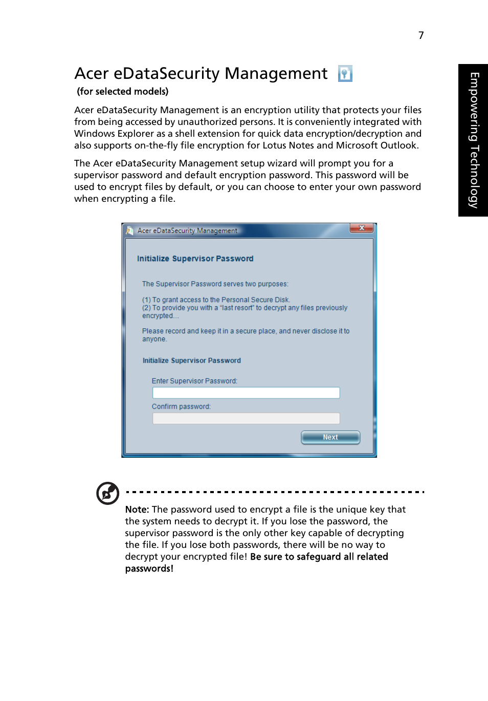Acer edatasecurity management | Acer Aspire 5570Z User Manual | Page 27 / 124