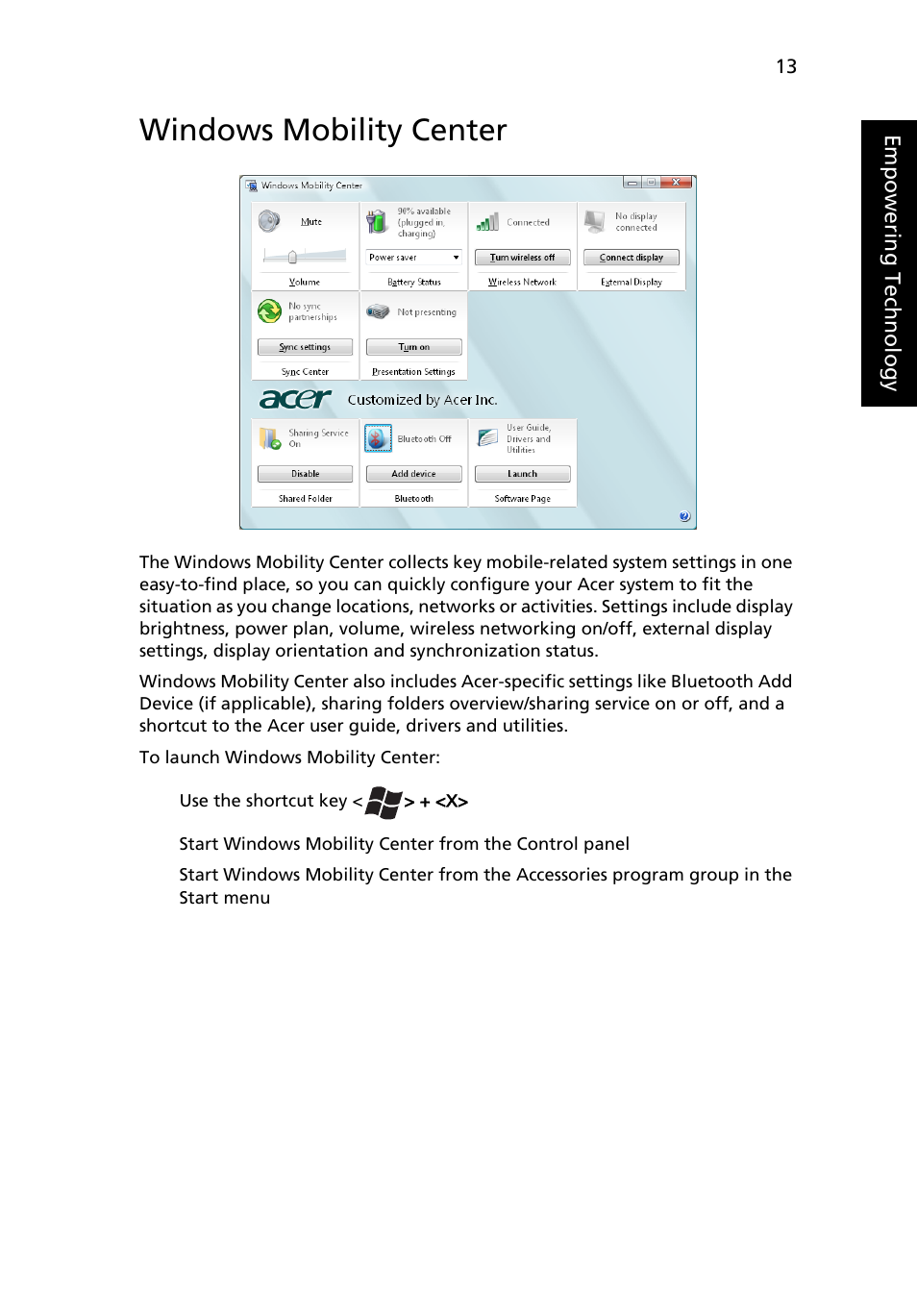 Windows mobility center | Acer Aspire 5570Z User Manual | Page 33 / 124