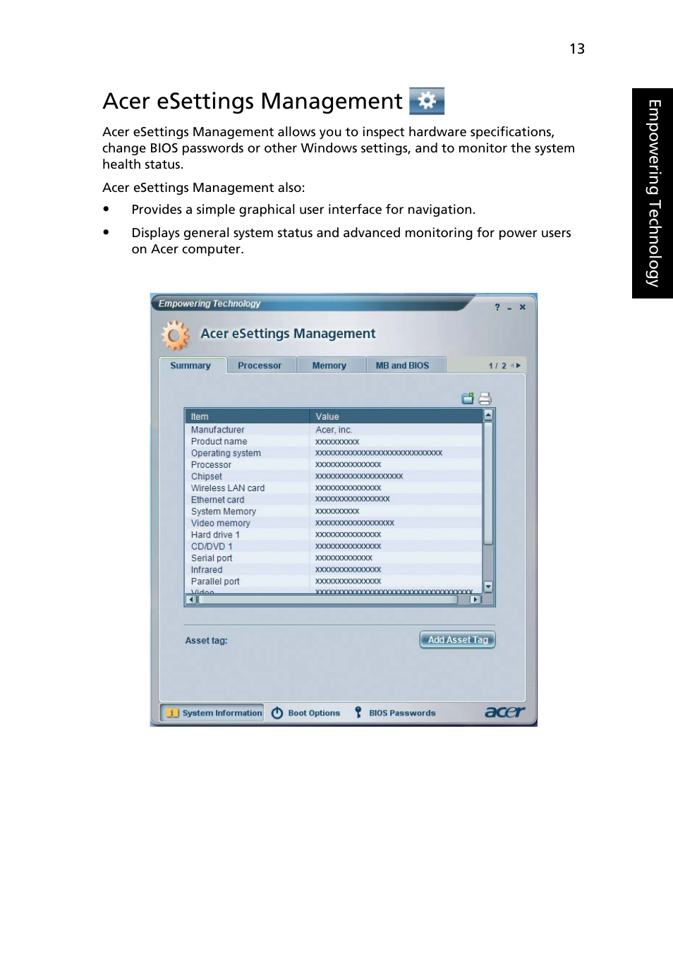 Acer esettings management | Acer TravelMate 6500 User Manual | Page 27 / 101