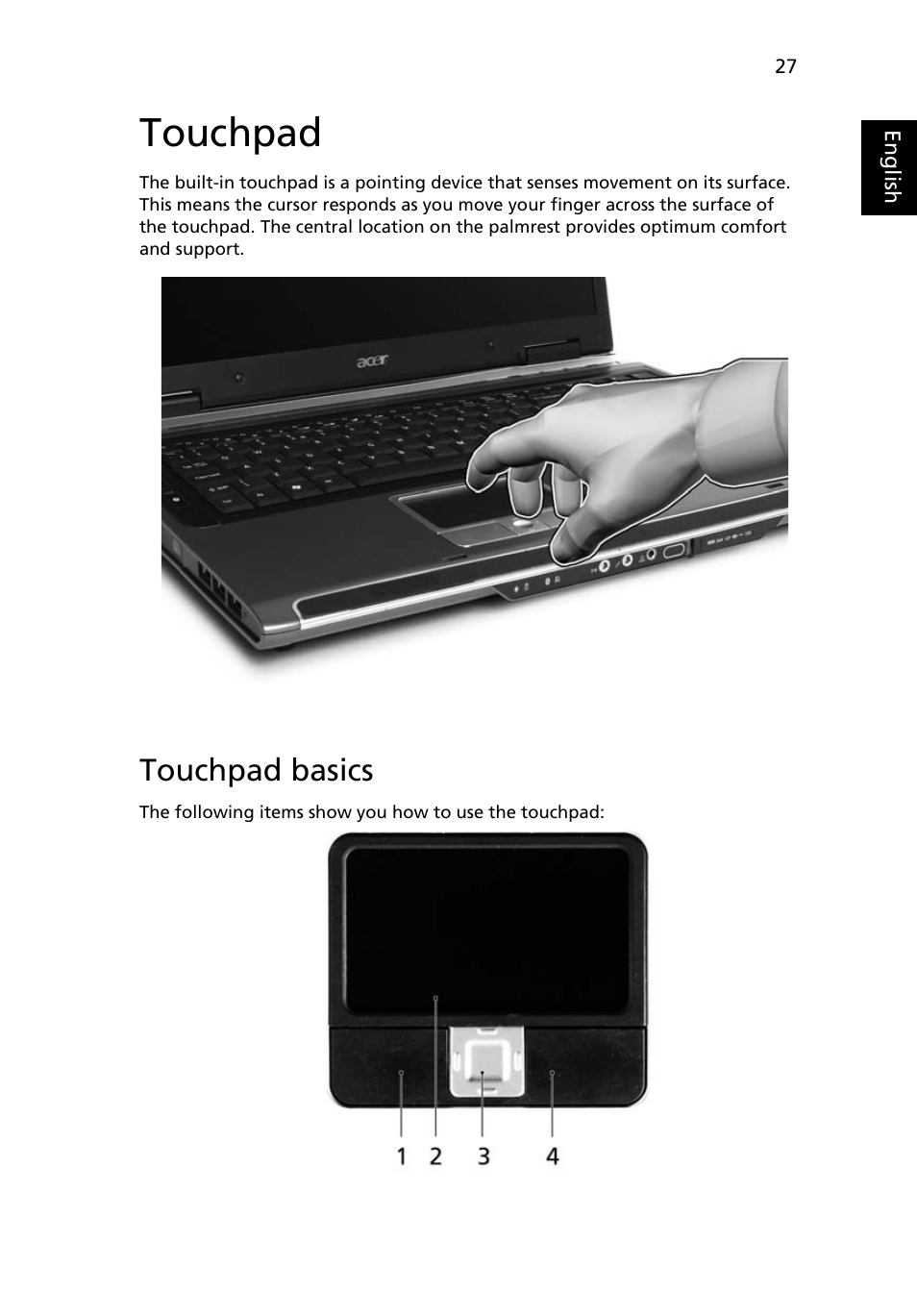 Touchpad, Touchpad basics | Acer TravelMate 6500 User Manual | Page 41 / 101