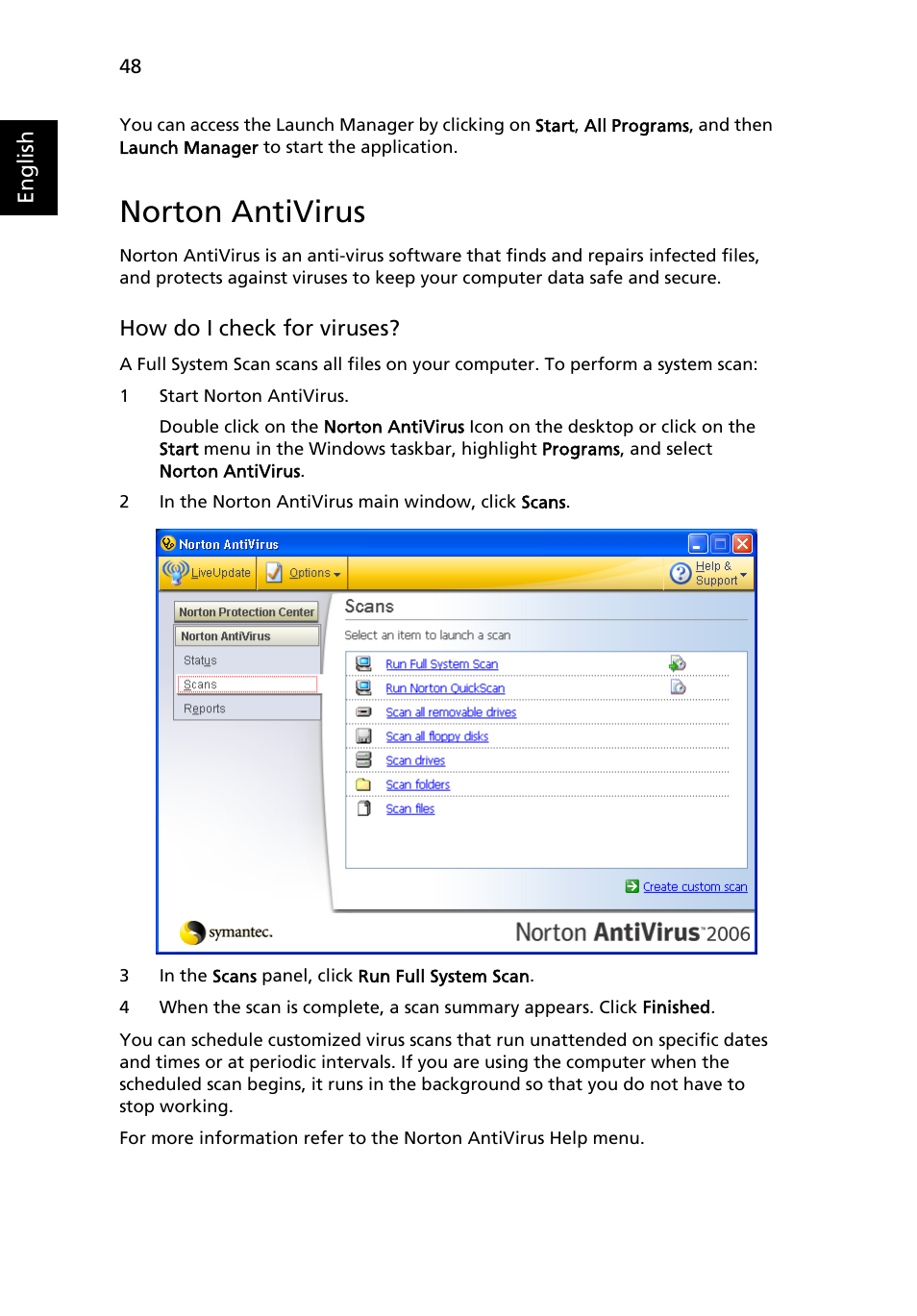 Norton antivirus | Acer TravelMate 6500 User Manual | Page 62 / 101