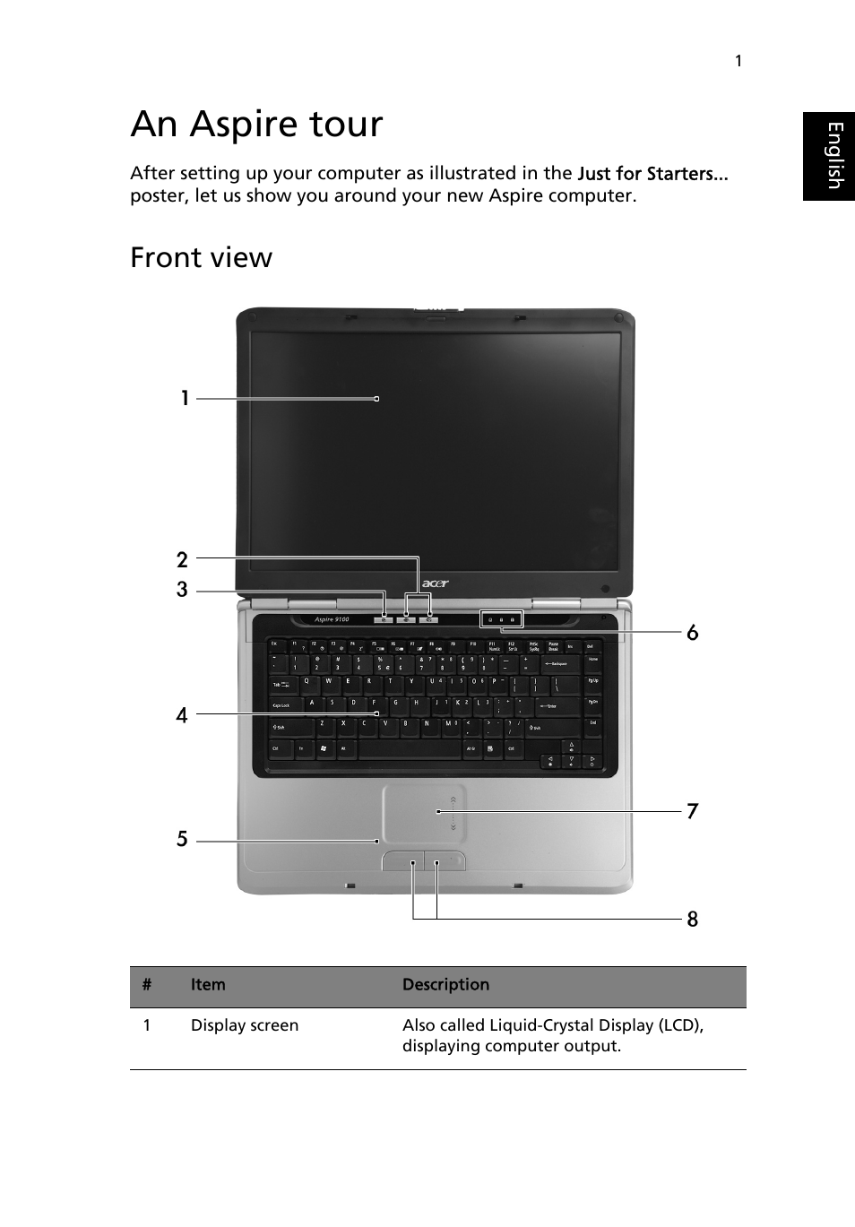 An aspire tour, Front view | Acer Aspire 9100 User Manual | Page 11 / 90