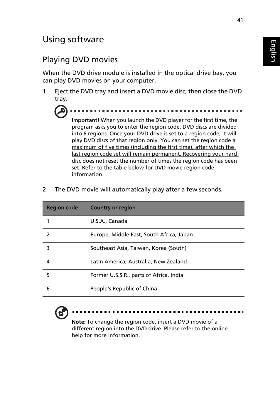 Using software, Playing dvd movies | Acer Aspire 9100 User Manual | Page 51 / 90