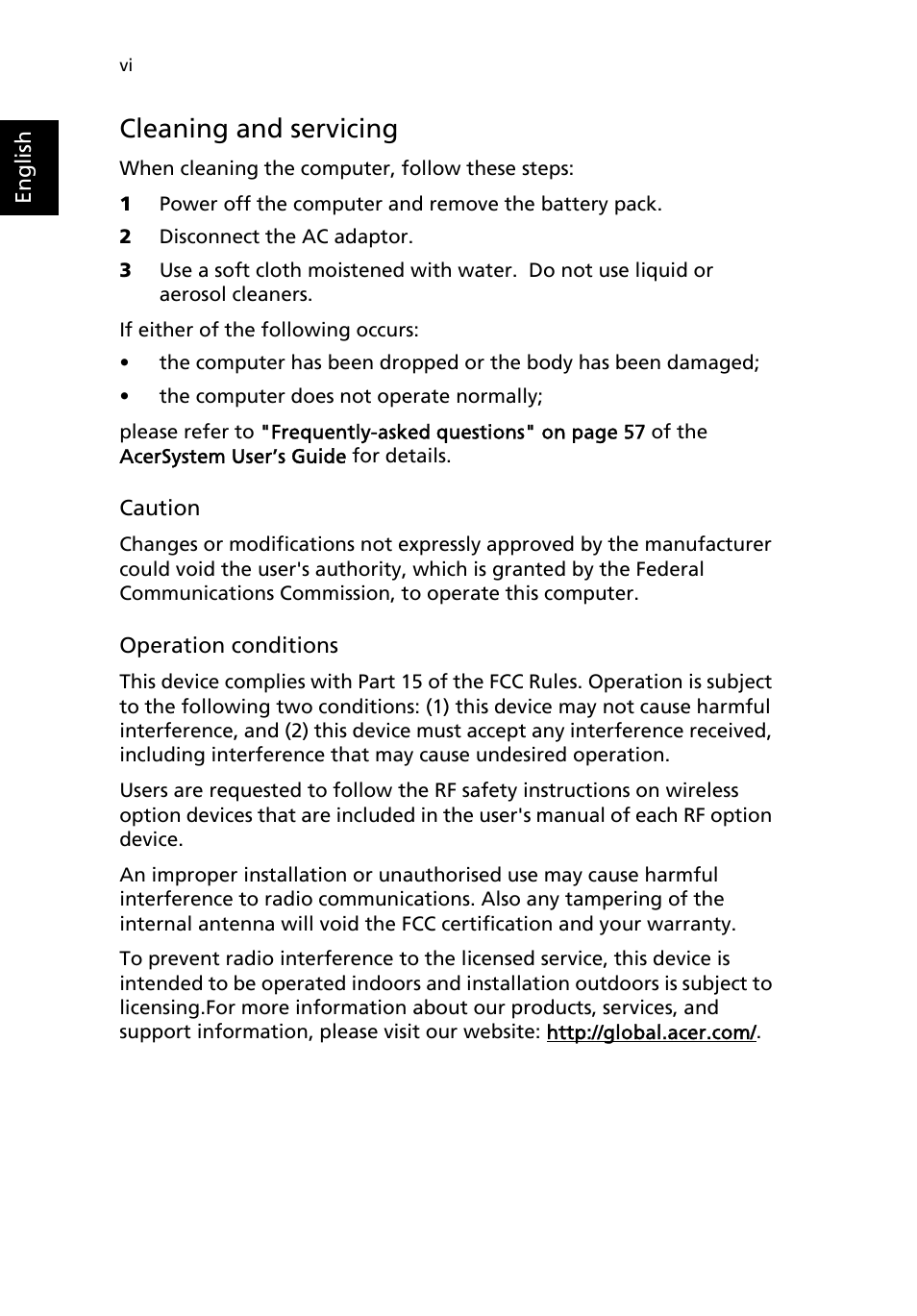 Cleaning and servicing | Acer Aspire 9100 User Manual | Page 6 / 90