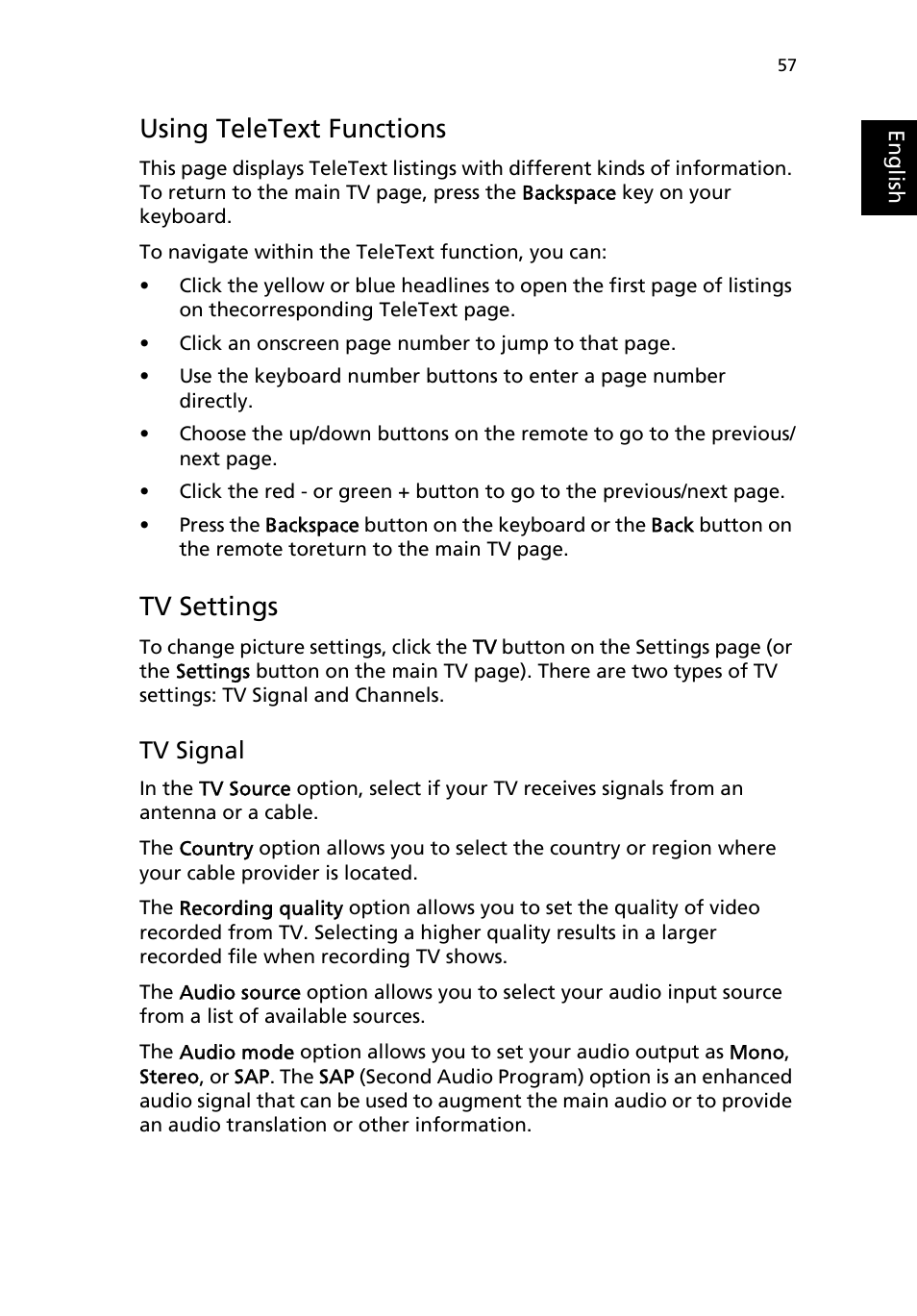 Using teletext functions, Tv settings, Tv signal | Acer Aspire 9100 User Manual | Page 67 / 90