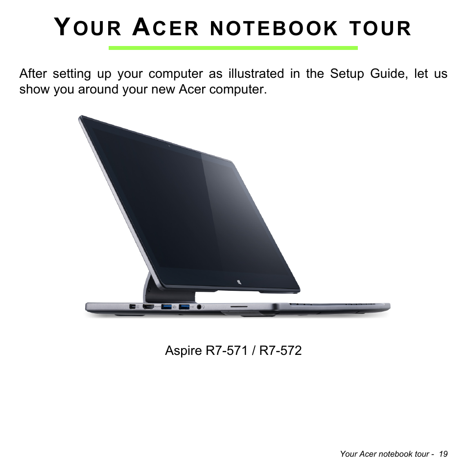 Your acer notebook tour | Acer Aspire R7-571G User Manual | Page 19 / 108