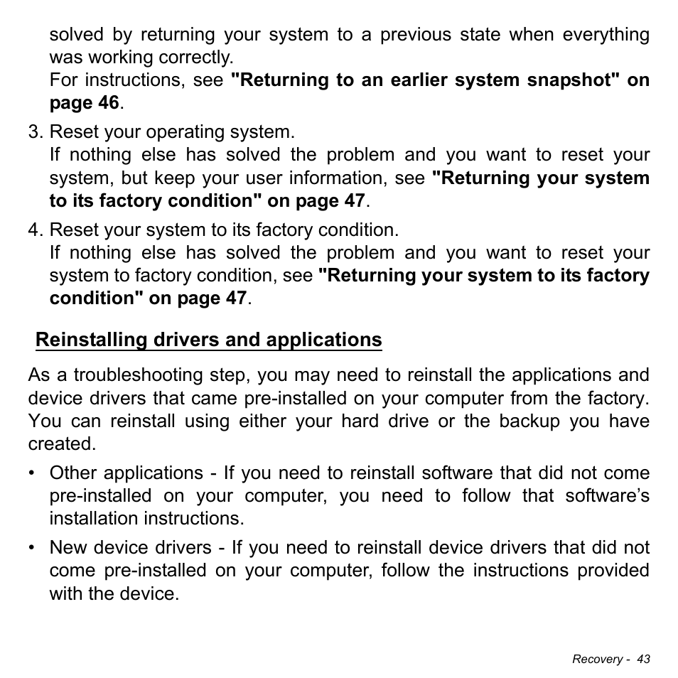 Reinstalling drivers and applications | Acer Aspire R7-571G User Manual | Page 43 / 108