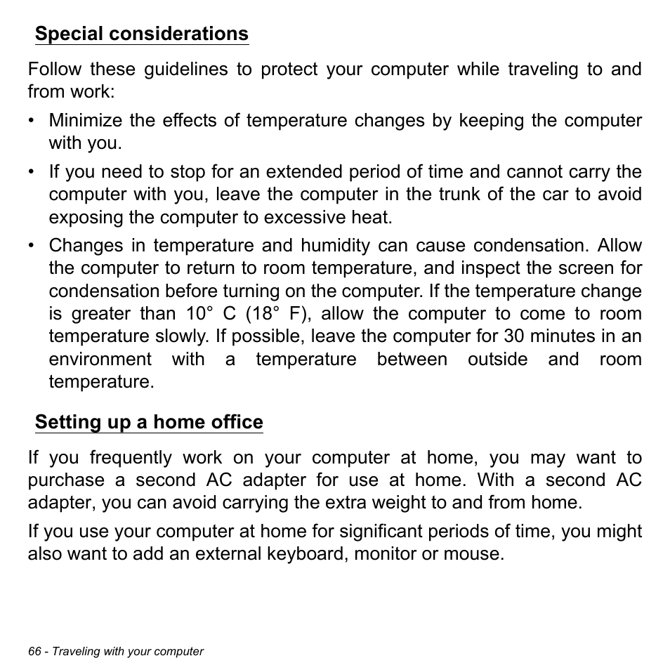 Special considerations, Setting up a home office, Special considerations setting up a home office | Acer Aspire R7-571G User Manual | Page 66 / 108