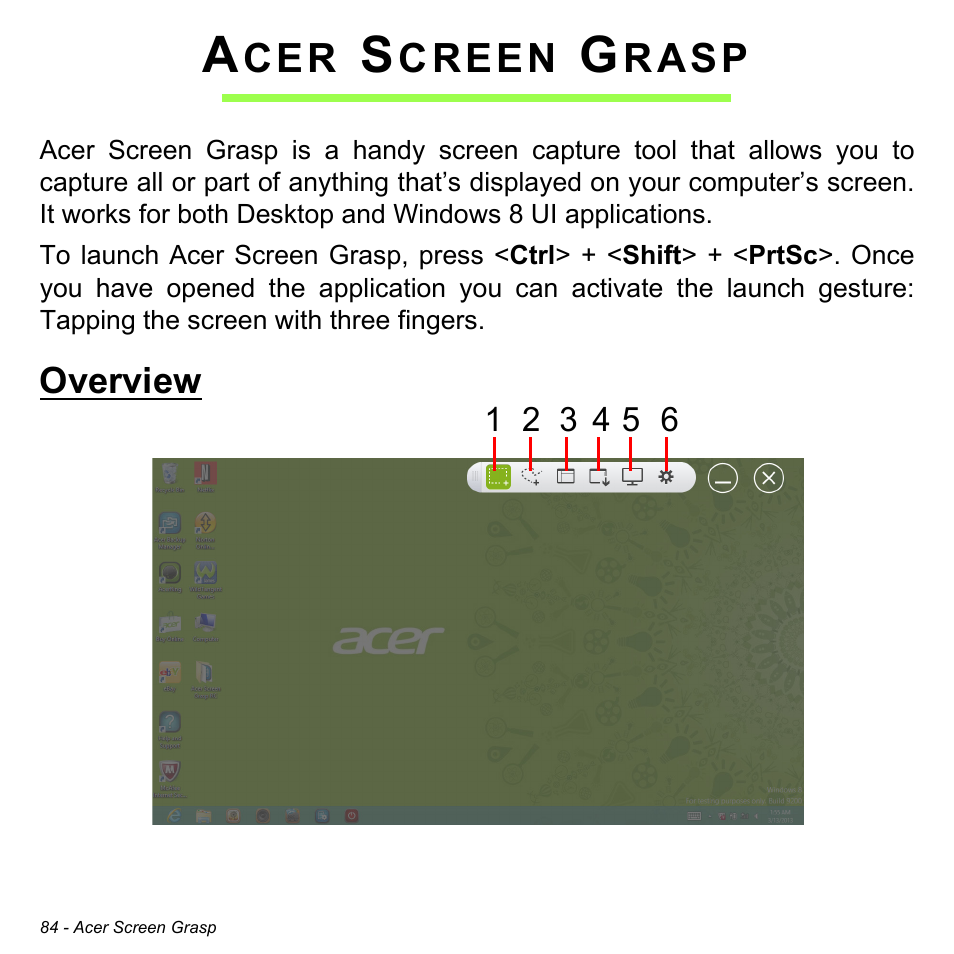 Acer screen grasp, Overview | Acer Aspire R7-571G User Manual | Page 84 / 108