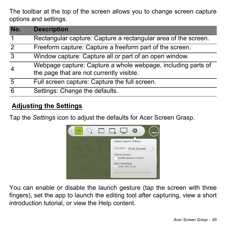 Adjusting the settings | Acer Aspire R7-571G User Manual | Page 85 / 108