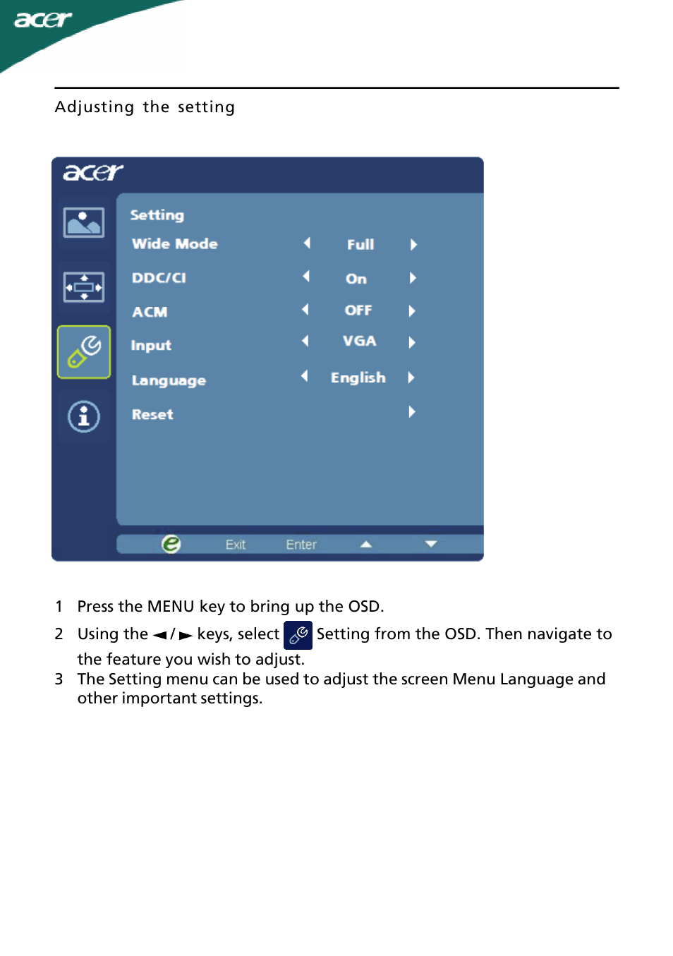 Acer A231HL User Manual | Page 18 / 23